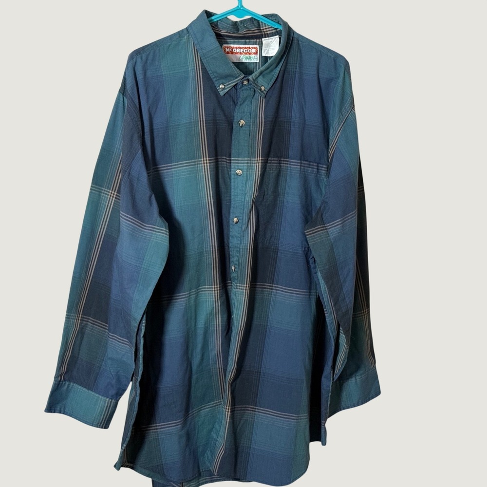 McGregor Classics Mens Teal‎ Blue Plaid Button Down Shirt Long Sleeve 3XL
